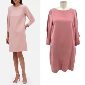 Lafayette 148 New York Pink Rosette Caddie Finesse Crepe Shift Dress Size Medium